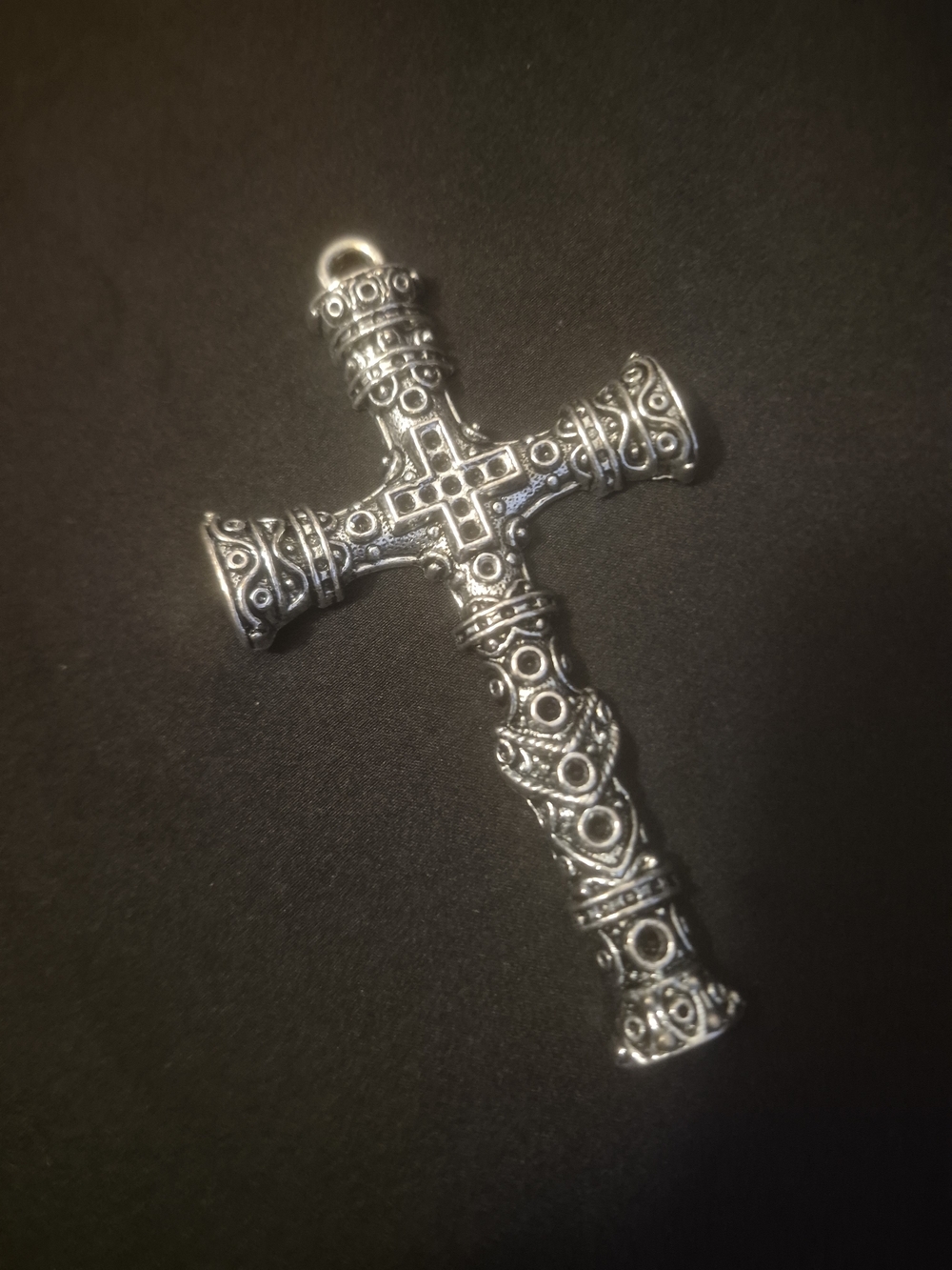 Ornate Silver-Tone Decorative Cross Pendant
